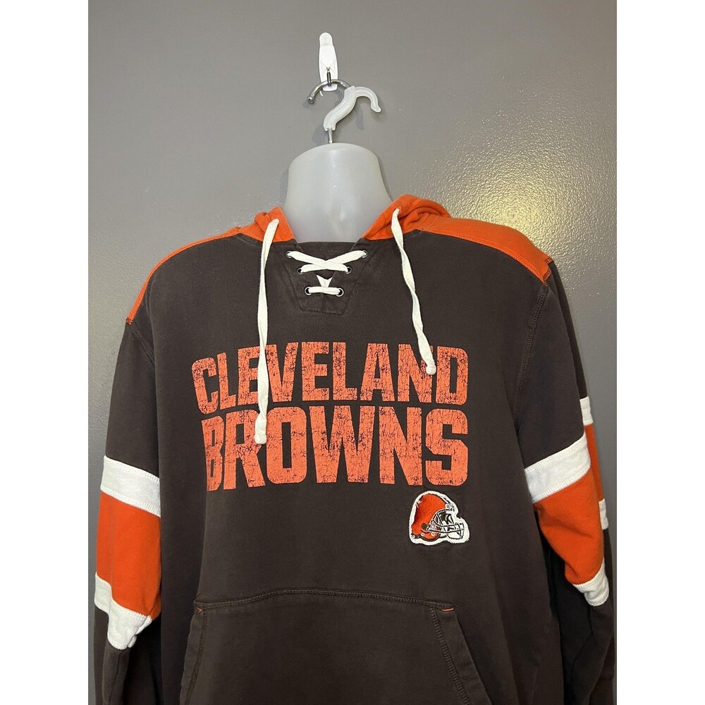 Cleveland Browns Hoodie Mens Large Brown NFL Football Lace Up Sweatshirt G-III